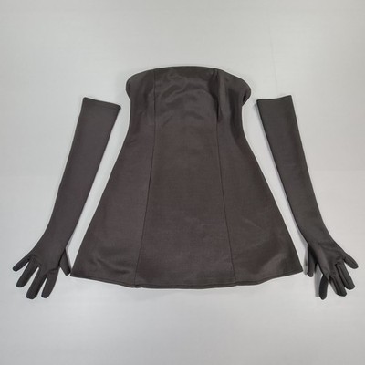 MISCREANTS Damen Amor Kleid schwarz 14 UK mit Handschuhen trägerlos Mini