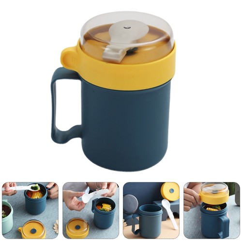 2 Pcs Breakfast Cup Travel Microwave Bowls with Lids Soup Mug Spoon Cups