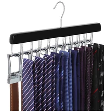 20 Hook 2-in-1 Belt Tie Hanger Wooden Closet Rack Holds 30 Belts & Ties