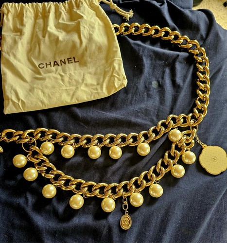 Belt Gold Chain With Big Pearls Plus Chanel Charms Added Vintage Rare $$