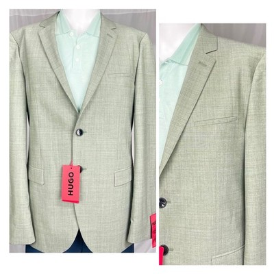 HUGO BOSS 42R XSlim Fit Green Super Flex Suit Jacket Blazer Wool Blend New NWT