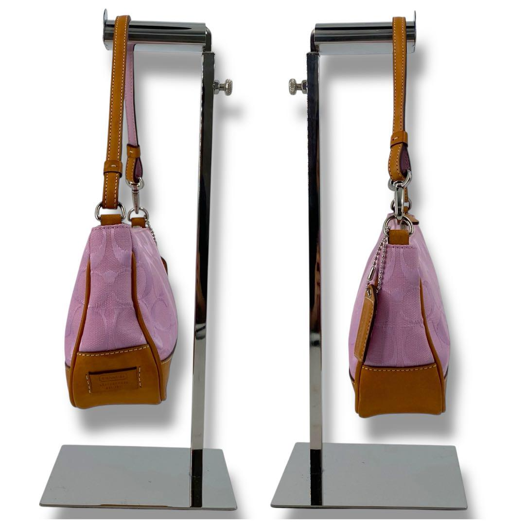 COACH 6094 Signature Demi Pouch Shoulder Bag Pink Canvas