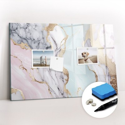 Magnettafel ESG Glas mit Marker Schwamm für To-Do Listen Notizen Marmor 60x40 cm