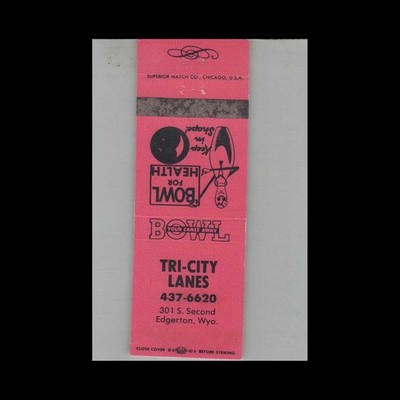 Matchbook Cover Tri-City Lanes Edgerton WY
