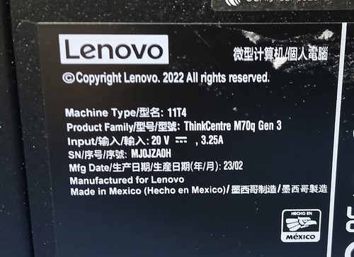 (1) Lenovo M70q Gen 3 tiny PC w/ Core i5-12500T, 16GB, 512GB SSD, W11P, 90W AC - Picture 6 of 10