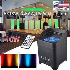 110W Wireless Battery 6X18W LED RGBWA UV Stage Light For DJ Disco Wedding Party