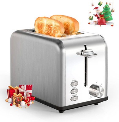 2 Slice Stainless Steel Toaster, 6 Shade Settings and Bagel/Defrost/Cancel Funct
