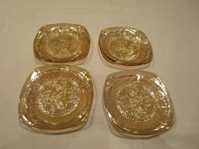 Set of 4 Jeanette Glass Floragold Louisa Bread Plates or Saucers 5 1/4''