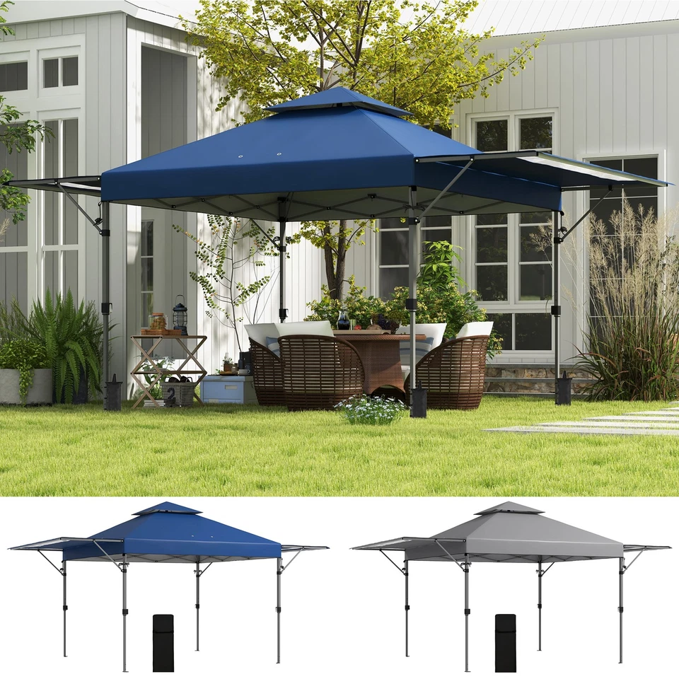 OUTSUNNY 3x3(m) Easy Pop Up Gazebo with 1-Button Push and Extend Dual Awnings