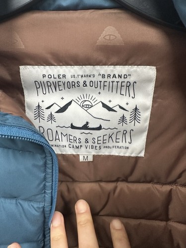 Poler Men’s Outdoor Blue Zip Front Puffer Jacket Coat High Neck Gorpcore Size M - Picture 4 of 9