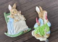 SCHMID Rabbit Beatrix Potter Bunny Rocking Chair Ceramic Nursery Wall Decor Baby