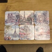 Set Of 6 Cork Back Coasters with Scenes from Paris France