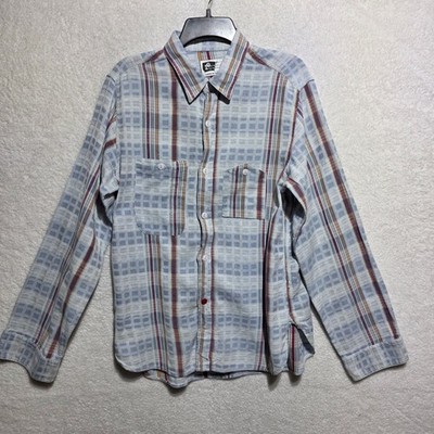 Engineered Garments Men's Blue Plaid Textured Work Shirt Large Made in USA NY