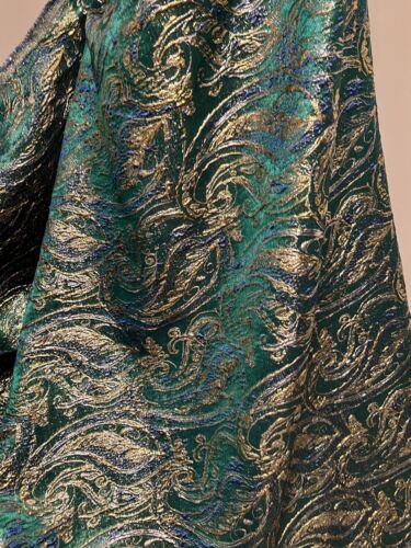 Green Blue Gold Metallic Brocade Fabric 58” Width Sold By Yard - Picture 7 of 8