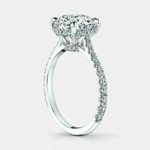 Oval Cut 3.25Ct Diamond Solid 14k White Gold Simulated Engagement Ring Size 8.5 - Picture 4 of 4