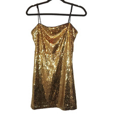URBAN OUTFITTERS Gold Sequin Mini Dress Spaghetti Straps Zipper Party Medium