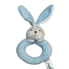Angel Dear  Bunny Rabbit Ring Rattle Plush Baby Toy Blue White Handheld 5 Inch