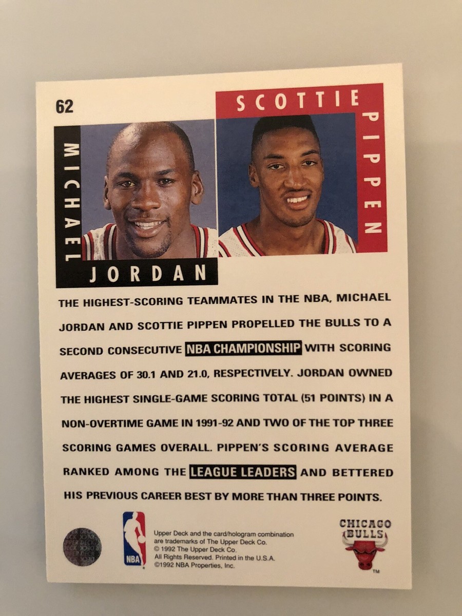 michael jordan scottie pippen card upper deck 92-93 card 62