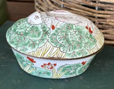 Vintage Chinemel Rabbit Hinged Enamel over Copper Trinket Box ~ B. Yee #36