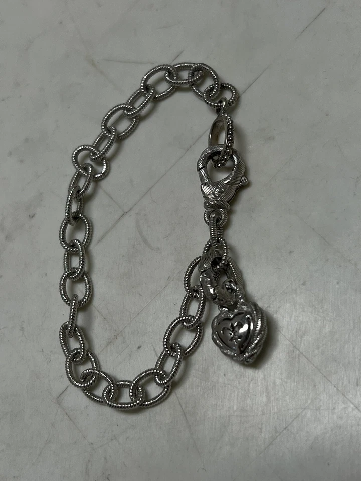 Judith Ripka Heart Cz Stone Sterling Silver Bracelet Rare Vtg 7.5” 17G L@@K - Image 3 of 4