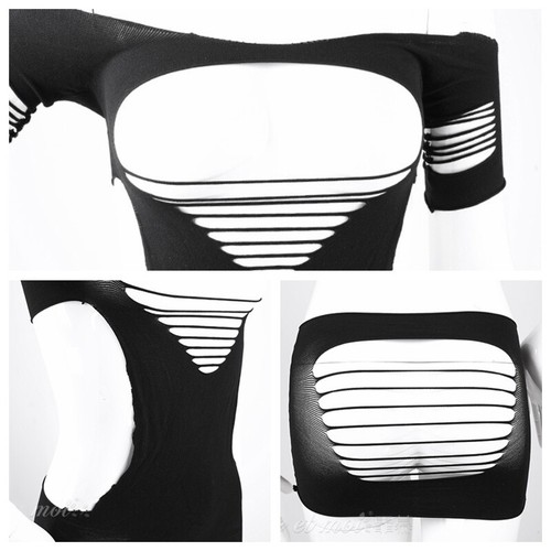 Sexy Mini Vestido ceñido al cuerpo de malla transparente hueco hueco de malla ceñida al cuerpo - Imagen 7 de 7