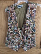 ladies tapestry vintage vest with various children print beige size small Facets