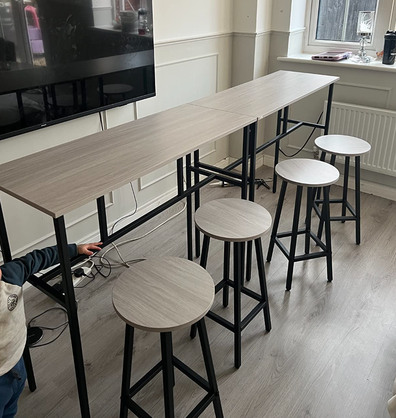 Breakfast Bar Table Set Stools/Chairs Rustic Grey Tall Dining