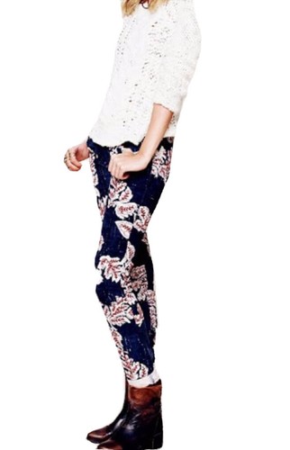 Free People Womens Blue White Red floral Thin Wale corduroy skinny pants Size 25 - Bild 1 von 9