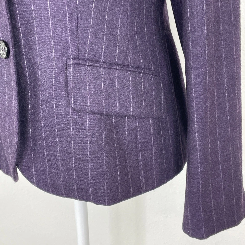 Chaqueta Blazer Sonia Bogner Loro Piana Mujer US 10 Lana Seda Púrpura Rayas Foto 3 de 4