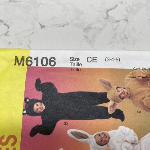 McCall's M6106 Kinder Tier Kostüme Größen 3-4-5 UNGESCHNITTEN NEU - Bild 2 von 3