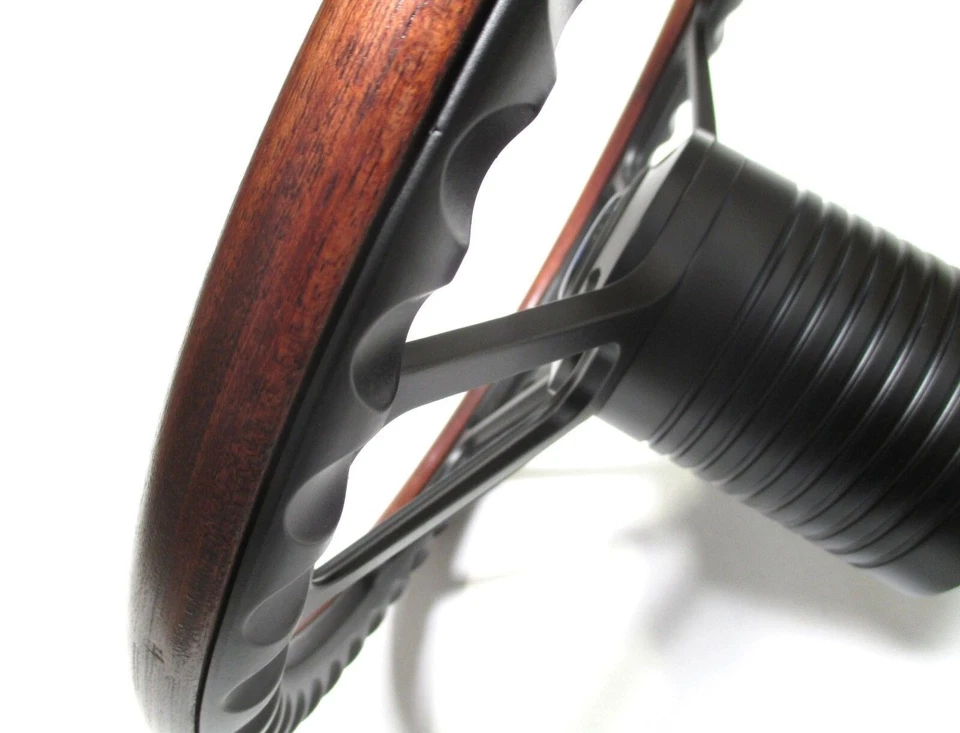 Conjunto de volante 69-94 Chevy GM 14" madeira mogno alumínio rebites músculo preto - Imagem 3 de 3