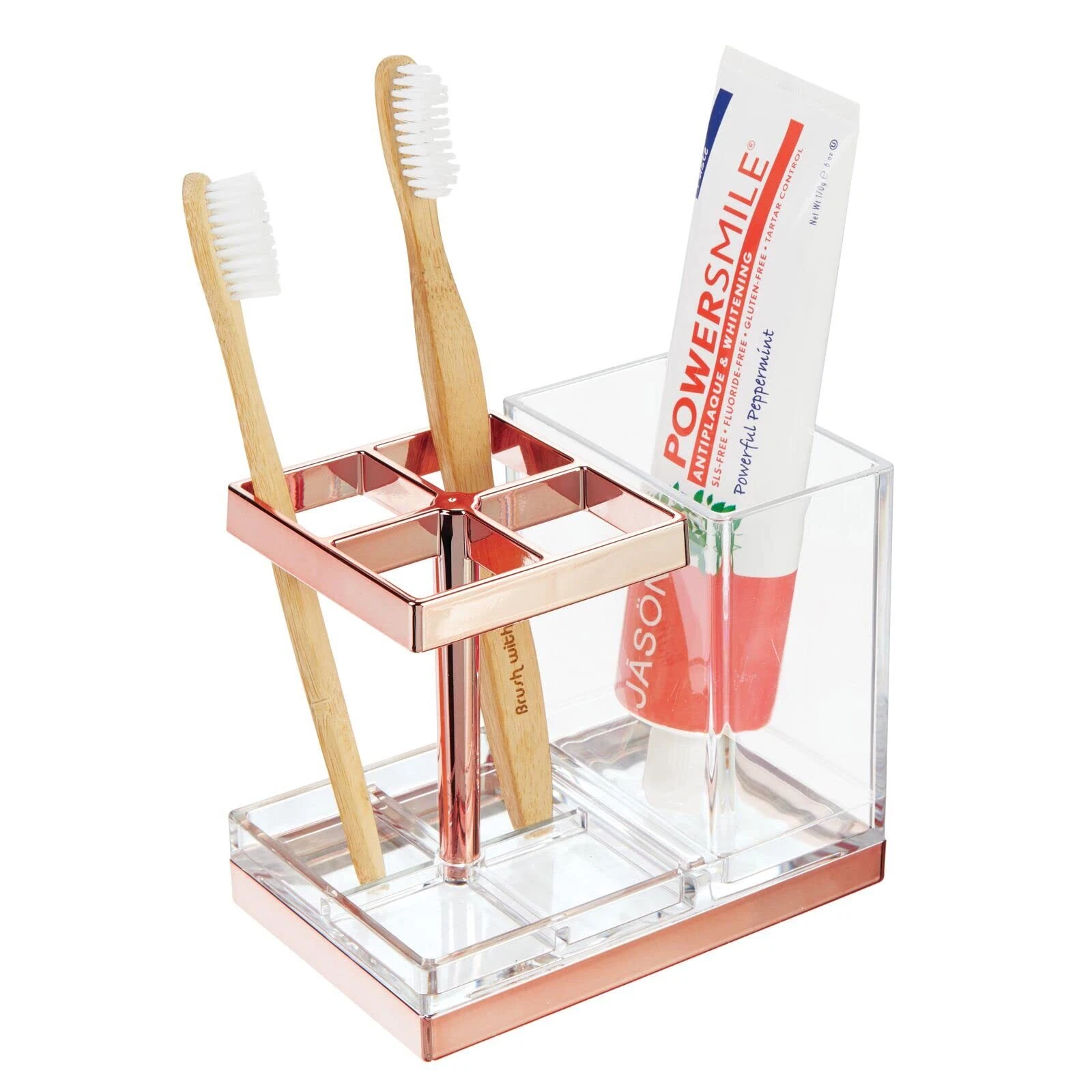 mDesign Plastic Toothbrush and Toothpaste Storage Organizer