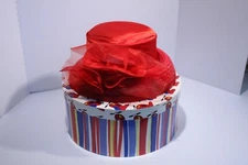 Red Hat Society Church Derby Ladies Straw Hat Red Ribbon Flower With Box