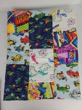 Hand Made Baby Child Quilt w/ Cars Frogs Tractors Airplanes Drummer Boy 32"x39"