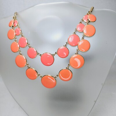 Kohls Color Two Tone Coral Enamel Layered Chain Necklace New w Tag MSRP $26