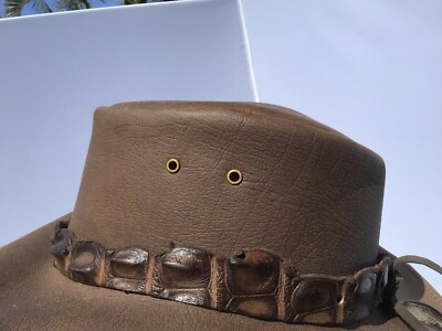 Tour De Chapeau En Cuir De Crocodile – Fabrication Australienne, Réglable, Beige