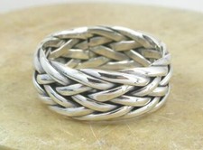 WIDE .925 STERLING SILVER WOVEN BAND RING size 7 style r1330