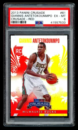 2013-14 Panini Crusade GIANNIS ANTETOKOUNMPO #300/349 Red Prizm Rookie PSA 6