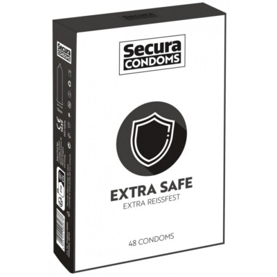 Préservatifs Secura Extra Safe En Latex épais - Lot De 12 - Lubrifiés, Naturels, Format XXL - 53mm