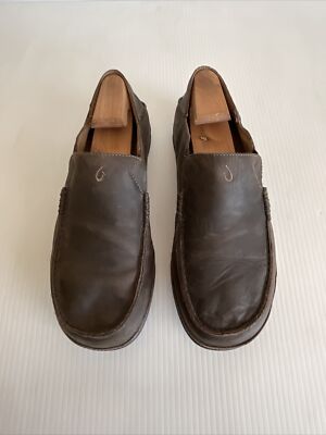 OluKai Moloa Mens Leather Slip On Shoes Dark Wood Java 10128-6348 Size 10 Moloā Men main image 4