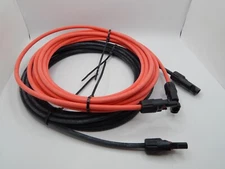 10 AWG Solar Panel Extension Cable PV Wire Solar Connectors Pair Black Red 20ft