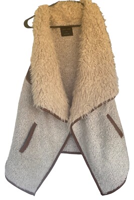 LOVE TREE Cardigan Vest Womens Size Large Brown FAUX FUR LEATHER Draped  Western