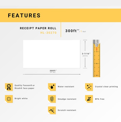 DYMO LW-30270 Continuous Direct Thermal Receipt Paper - (25) Rolls of 300' - Imagen 4 de 8