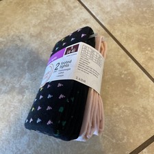 WONDER NATION Black / Pink 2 pair Girls Microfiber FOOTED Tights S 4-6