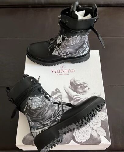 VALENTINO GARAVANI Naked Floral Rose Leather Combat Boots US 8 and US 11 - Picture 3 of 9