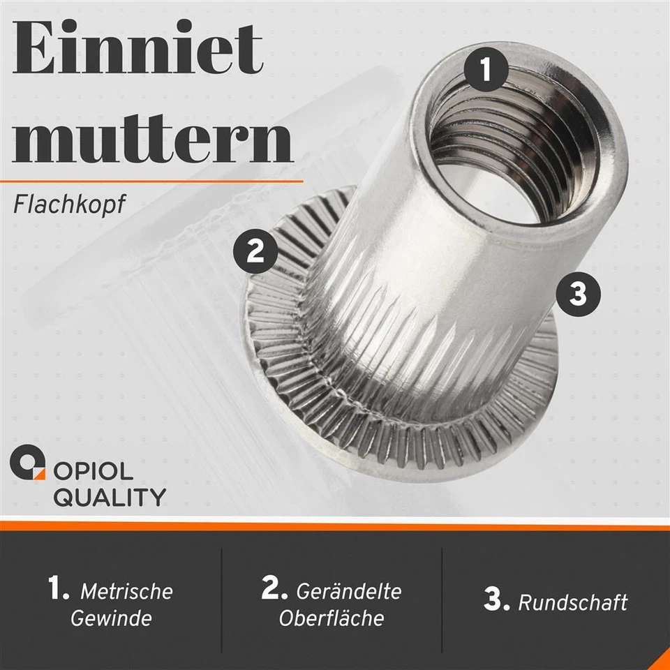 Nietmuttern Blindnietmuttern Flachkopf Einnietmuttern Gewindenieten V2A M3 - M12 - Bild 2 von 4