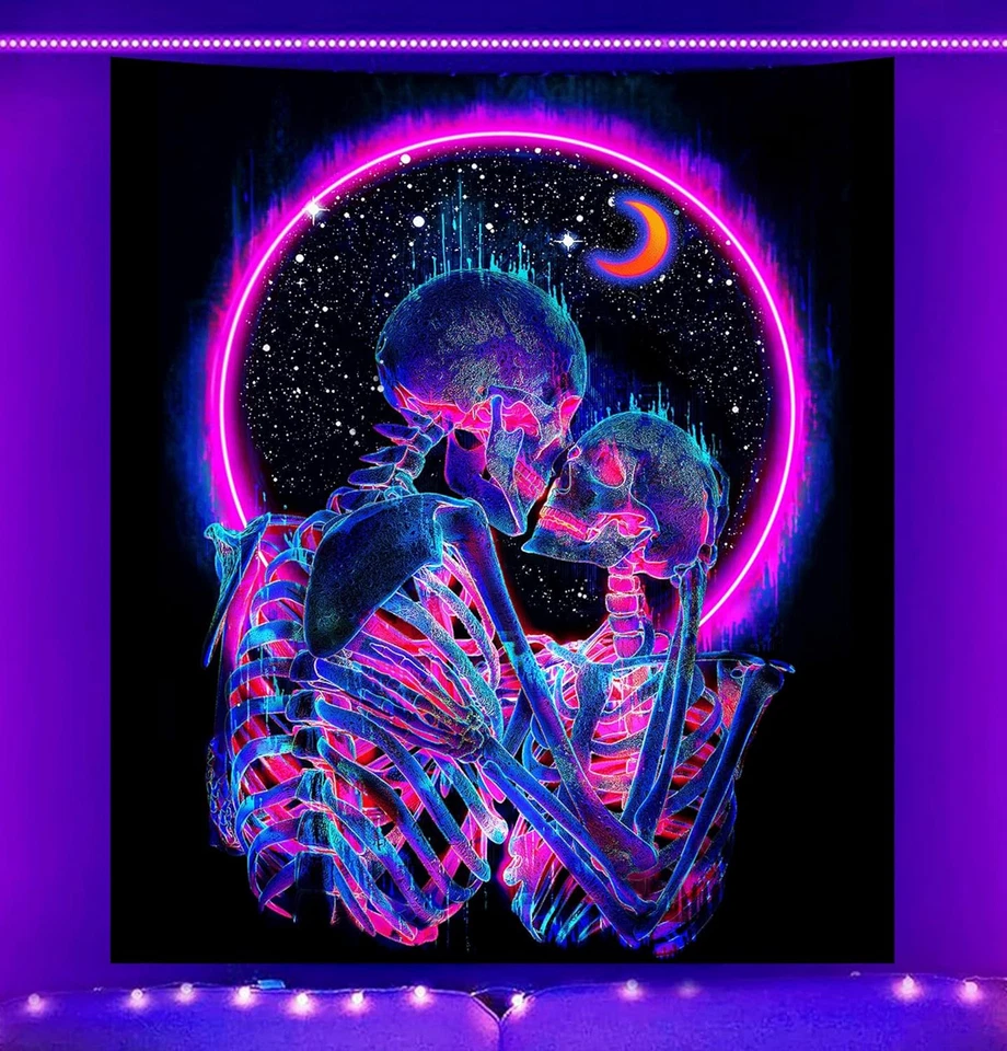 Tapiz Calavera Luz Negra Brilla en la Oscuridad Tapiz Besando Amantes Tapices Sk Foto 3 de 4