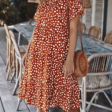 PRETTY GARDEN Summer Party Tiered Ruffle Sleeves  Hem Small Cocoa Brown Dress
