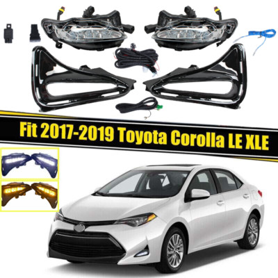 Pair For 2017 2018 2019 Toyota Corolla LED DRL Front Bumper Fog Lights w/Bezel