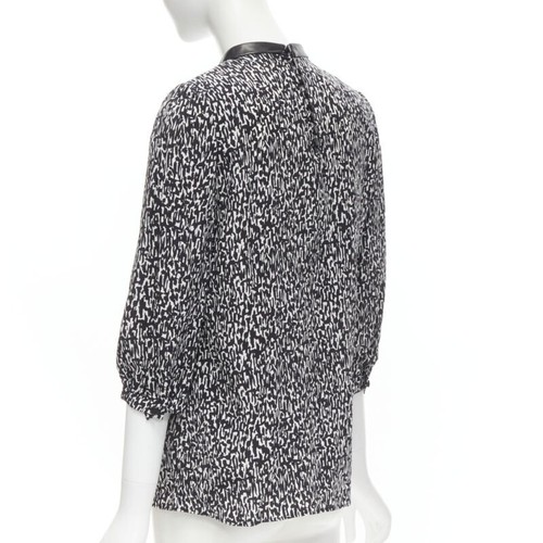 Chemisier SAINT LAURENT Hedi boutiques Slimane 2012 cuir plissé noir bavoir soie FR38 S